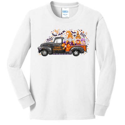 Spooky Halloween Gnome Squad Truck Kids Long Sleeve Shirt