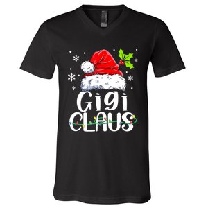 Santa Hat Gigi Claus Elf Funny Ugly Christmas Sweater V-Neck T-Shirt