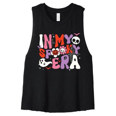 Scary Horror Ghost Groovy In My Spooky Era Retro Halloween Women's Racerback Cropped Tank