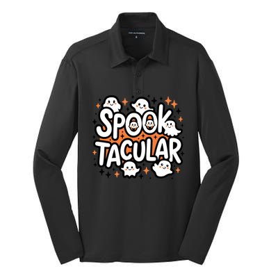 Spooktacular Halloween Ghosts Pumpkins Stars Funny Gift Silk Touch Performance Long Sleeve Polo