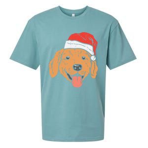 Santa Hat Golden Retriever Christmas Xmas Pj Dog Lover Owner Gift Sueded Cloud Jersey T-Shirt