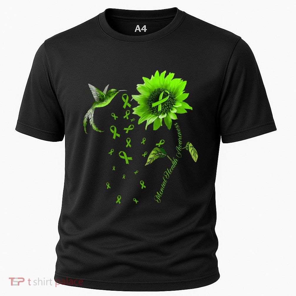 Sunflower Hummingbird Green Ribbon Mental Health Awareness Performance Shirt
