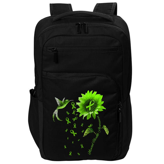 Sunflower Hummingbird Green Ribbon Mental Health Awareness Impact Tech Backpack