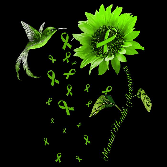 Sunflower Hummingbird Green Ribbon Mental Health Awareness Impact Tech Backpack