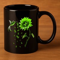 Sunflower Hummingbird Green Ribbon Mental Health Awareness 11oz C Handle Ceramic Mug