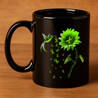 Sunflower Hummingbird Green Ribbon Mental Health Awareness 11oz C Handle Ceramic Mug