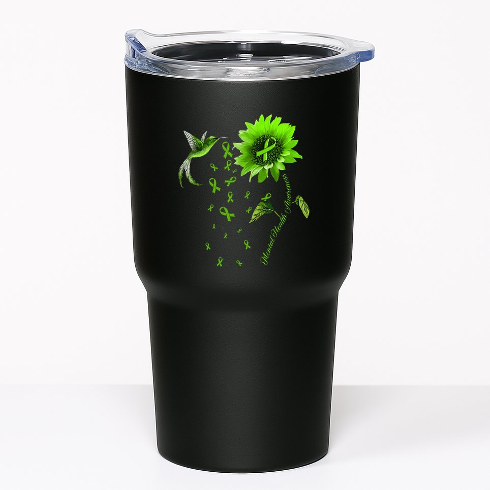 Sunflower Hummingbird Green Ribbon Mental Health Awareness Tumbler