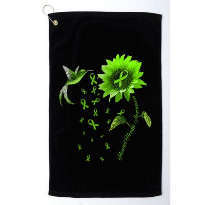 Sunflower Hummingbird Green Ribbon Mental Health Awareness Golf Towel