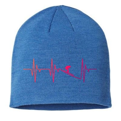 Skier Heartbeat Gift Ski Instructor Skiing Winter Sports Funny Gift Sustainable Beanie