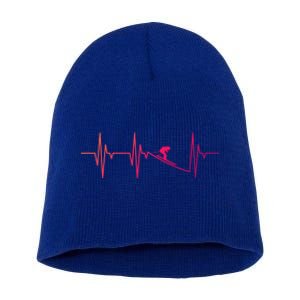 Skier Heartbeat Gift Ski Instructor Skiing Winter Sports Funny Gift Short Acrylic Beanie