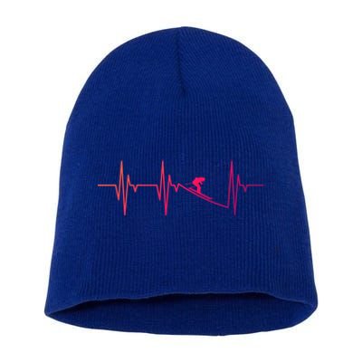 Skier Heartbeat Gift Ski Instructor Skiing Winter Sports Funny Gift Short Acrylic Beanie