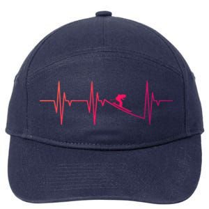 Skier Heartbeat Gift Ski Instructor Skiing Winter Sports Funny Gift 7-Panel Snapback Hat