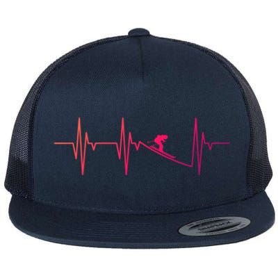 Skier Heartbeat Gift Ski Instructor Skiing Winter Sports Funny Gift Flat Bill Trucker Hat