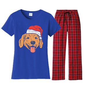 Santa Hat Golden Retriever Christmas Xmas Pj Dog Lover Owner Gift Women's Flannel Pajama Set