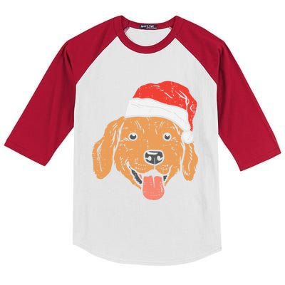 Santa Hat Golden Retriever Christmas Xmas Pj Dog Lover Owner Gift Kids Colorblock Raglan Jersey