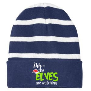 Shh The Elves Are Watching Striped Beanie with Solid Band