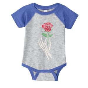 Skeleton Hand Holding A Red Rose Heart Place Small Design Cool Gift Infant Baby Jersey Bodysuit