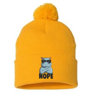 Stubborn Hippo Hippopotamus Pom Pom 12in Knit Beanie