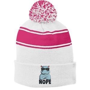 Stubborn Hippo Hippopotamus Stripe Pom Pom Beanie