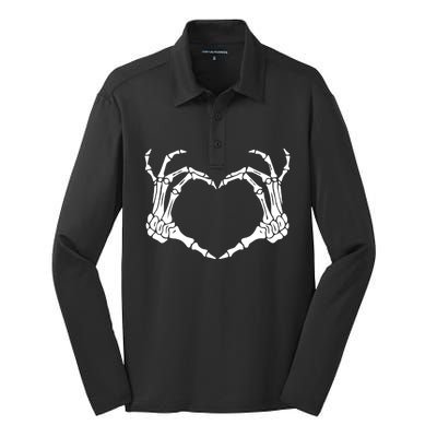 Skeleton Hand Heart Sign Bones Costume Halloween Party Gift Silk Touch Performance Long Sleeve Polo