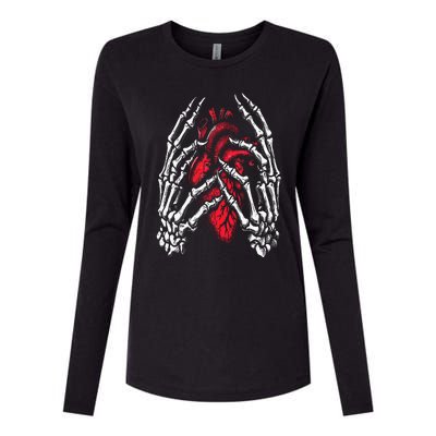 Skeleton Hands Holding Heart Halloween Costume Womens Cotton Relaxed Long Sleeve T-Shirt