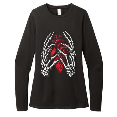 Skeleton Hands Holding Heart Halloween Costume Womens CVC Long Sleeve Shirt