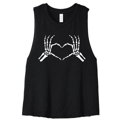 Halloween Skeleton Hand Heart Sign Bones Funny Gift Women's Racerback Cropped Tank