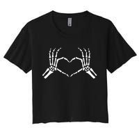 Halloween Skeleton Hand Heart Sign Bones Funny Gift Women's Crop Top Tee