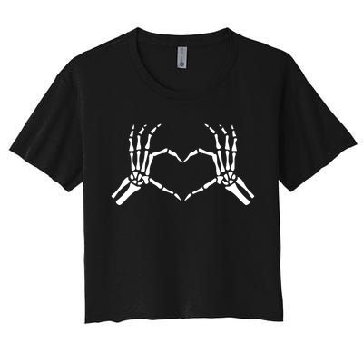 Halloween Skeleton Hand Heart Sign Bones Funny Gift Women's Crop Top Tee