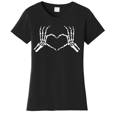 Halloween Skeleton Hand Heart Sign Bones Funny Gift Women's T-Shirt