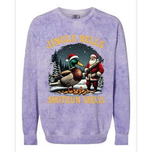 Santa Hunting Humor Mallard Jingle Bells Shotgun Shells Gift Colorblast Crewneck Sweatshirt