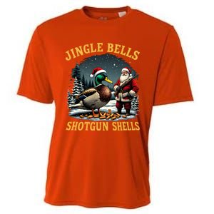 Santa Hunting Humor Mallard Jingle Bells Shotgun Shells Gift Cooling Performance Crew T-Shirt