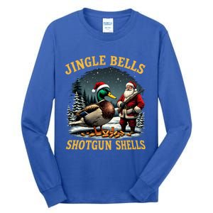 Santa Hunting Humor Mallard Jingle Bells Shotgun Shells Gift Tall Long Sleeve T-Shirt