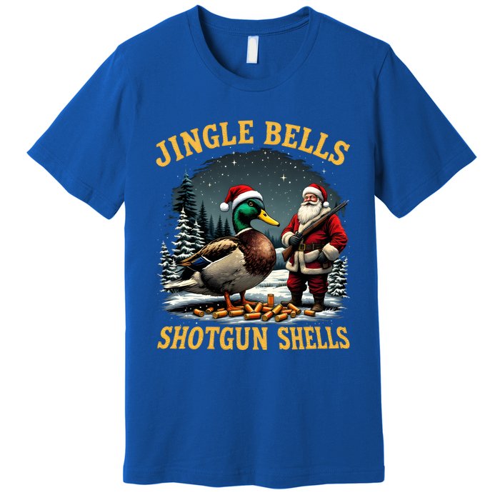 Santa Hunting Humor Mallard Jingle Bells Shotgun Shells Gift Premium T-Shirt