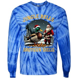 Santa Hunting Humor Mallard Jingle Bells Shotgun Shells Gift Tie-Dye Long Sleeve Shirt