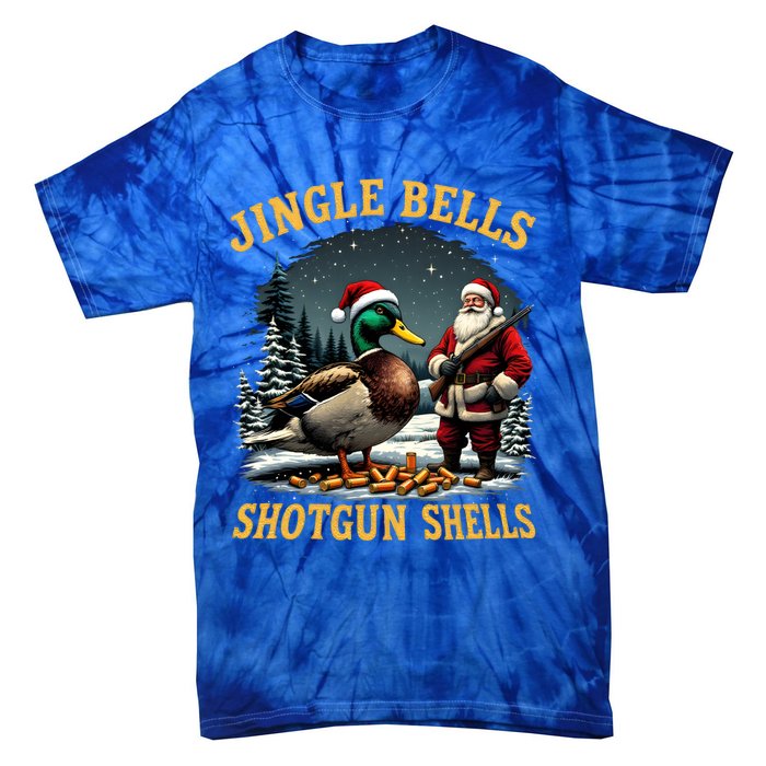 Santa Hunting Humor Mallard Jingle Bells Shotgun Shells Gift Tie-Dye T-Shirt