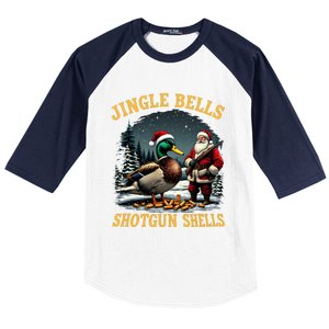 Santa Hunting Humor Mallard Jingle Bells Shotgun Shells Gift Baseball Sleeve Shirt