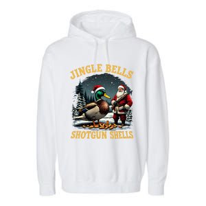 Santa Hunting Humor Mallard Jingle Bells Shotgun Shells Gift Garment-Dyed Fleece Hoodie