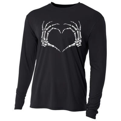 Skeleton Hands Heart Sign Retro Halloween Cooling Performance Long Sleeve Crew