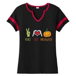 Skeleton Hand Heart Peace Love Halloween Cute Gift Ladies Halftime Notch Neck Tee