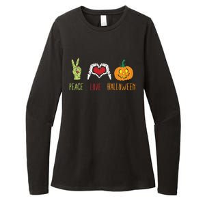 Skeleton Hand Heart Peace Love Halloween Cute Gift Womens CVC Long Sleeve Shirt