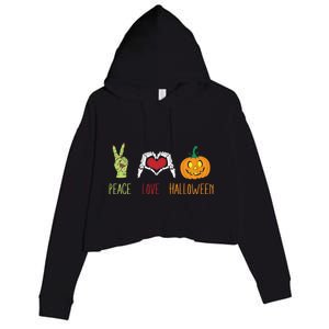 Skeleton Hand Heart Peace Love Halloween Cute Gift Crop Fleece Hoodie