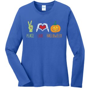 Skeleton Hand Heart Peace Love Halloween Cute Gift Ladies Long Sleeve Shirt