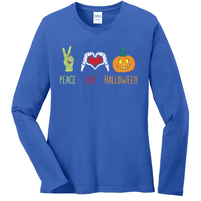 Skeleton Hand Heart Peace Love Halloween Cute Gift Ladies Long Sleeve Shirt