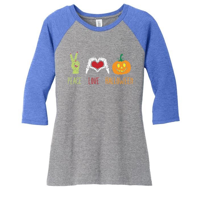 Skeleton Hand Heart Peace Love Halloween Cute Gift Women's Tri-Blend 3/4-Sleeve Raglan Shirt