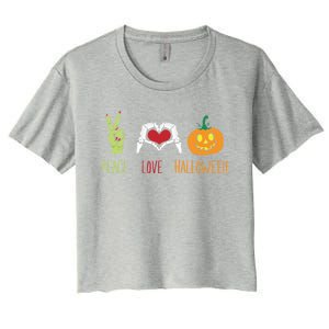 Skeleton Hand Heart Peace Love Halloween Cute Gift Women's Crop Top Tee