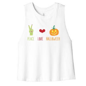 Skeleton Hand Heart Peace Love Halloween Cute Gift Women's Racerback Cropped Tank