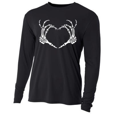 Skeleton Hand Heart Halloween Funny Bones Love Cooling Performance Long Sleeve Crew