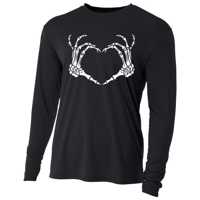 Skeleton Hand Heart Halloween Funny Bones Love Cooling Performance Long Sleeve Crew