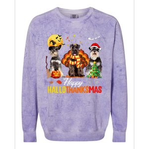 Schnauzer Happy Hallothanksmas Halloween Thanksgiving Xmas Colorblast Crewneck Sweatshirt